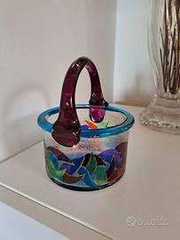 Cestino in vetro vintage decorato