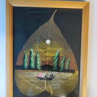 Dipinto a mano indiano olio su foglia pipal-Bodhi