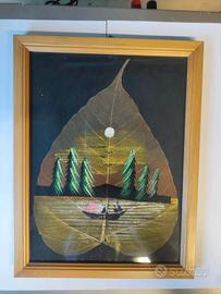 Dipinto a mano indiano olio su foglia pipal-Bodhi