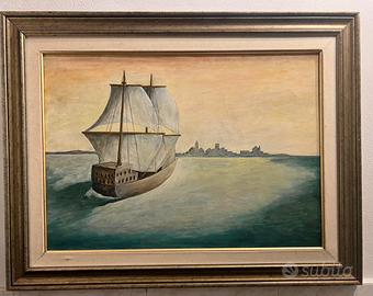 Quadro ad olio Veliero all’alba