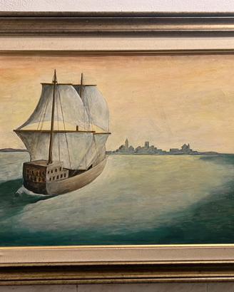 Quadro ad olio Veliero all’alba