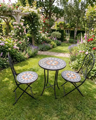 Set giardino con tavolo e due sedie ferro battuto