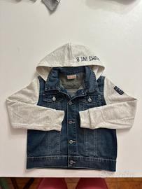 Giacca in denim jeans e felpa grigia bambino brums