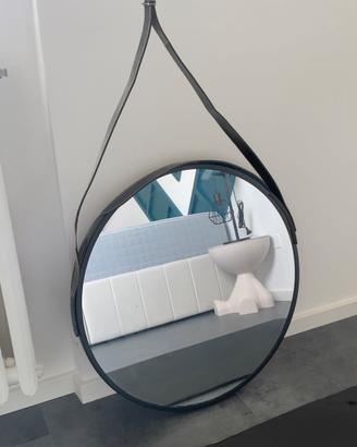 SPECCHIO ROTONDO  60cm cinghia nera, NUOVO