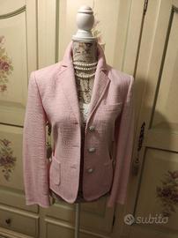 giacca Rosa tweed cotone taglia M bottoni gioiello