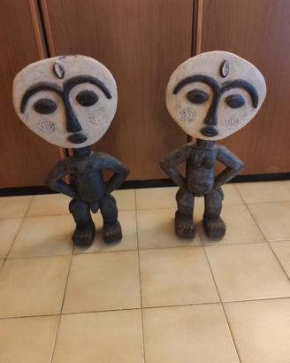 Coppia di Autentiche Statue Tribali Africane In Le