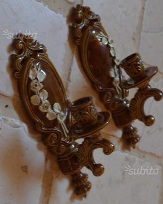 2 appliques candelabri da parete in ceramica LEONI