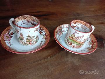 Coppia di tazzine da caffè e piattini antichi