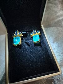 orecchini oro 9 ct con tormalina e zaffiri 