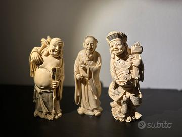 Set di 3 statuette orientali in resina- fu lu shou