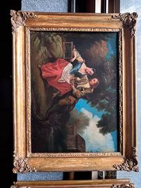 QUADRI antichi olio su tavola stile Watteau  '800