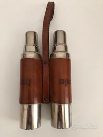 Porta liquori con rivestimento e maniglia in pelle