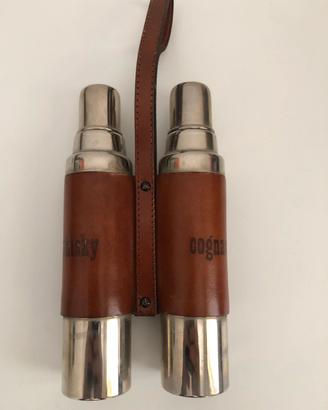 Porta liquori con rivestimento e maniglia in pelle