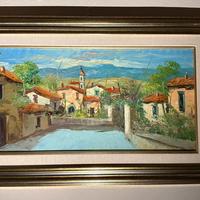 Dipinto a olio su tela – veduta di borgo toscano