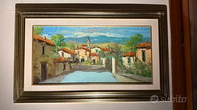 Dipinto a olio su tela – veduta di borgo toscano