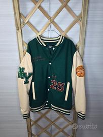 Zara Varsity Jacket College Verde e Crema