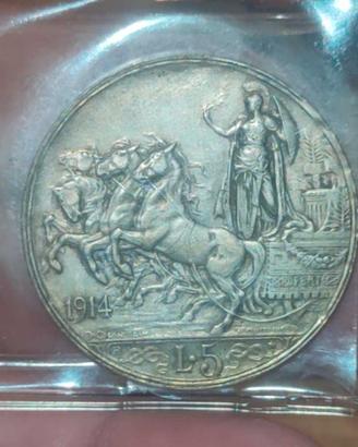 monete italiana 5 lire 1914