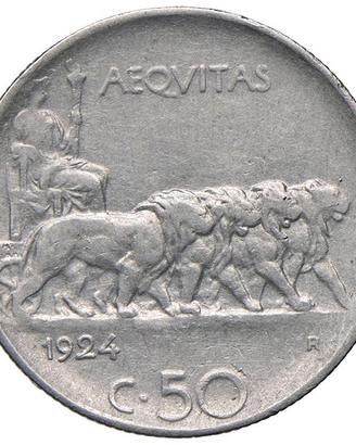 vitt.eman.III regno.centes.50 leoni 1924 rigato r2