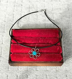 Set Anello regolabile + collana a fiore turchese