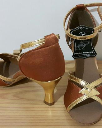Scarpe donna da ballo n. 37  bronzo oro nuove