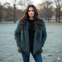 Giacca soffice "shaggy" – Verde Petrolio/Ottanio