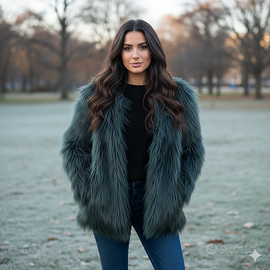 Giacca soffice "shaggy" – Verde Petrolio/Ottanio