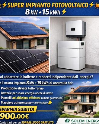 Impianto fotovoltaico 8+15kw chiavi in mano