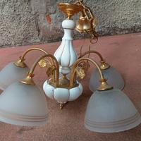 lampadario 5 luci ceramica e metallo oro