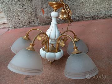 lampadario 5 luci ceramica e metallo oro