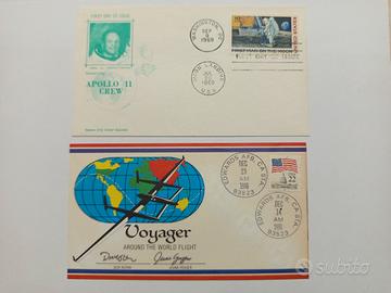 FDC Allunaggio 1969; Aerogramma Voyager 1986 