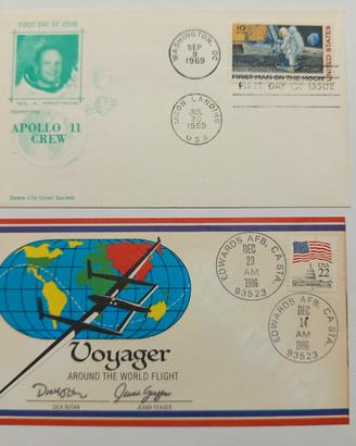 FDC Allunaggio 1969; Aerogramma Voyager 1986 