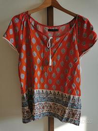 Blusa etnica Atmosphere in viscosa – Corallo/blu