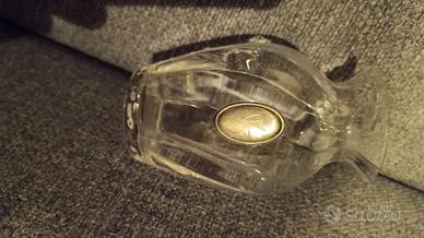 Vasetto in cristallo, placca in argento sigla AF.