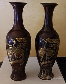 Coppia vasi antichi cinesi bronzo e oro - XIX Sec.