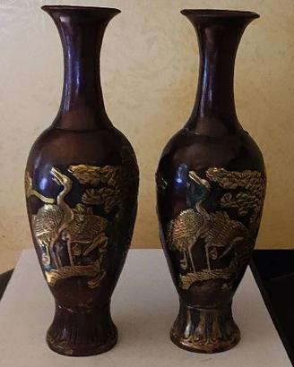 Coppia vasi antichi cinesi bronzo e oro - XIX Sec.