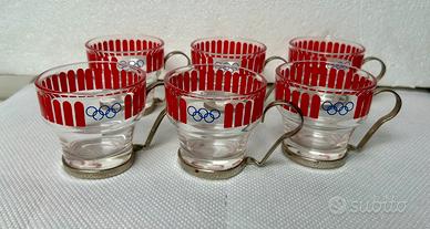 Tazzine Caffè Olimpiadi anni 80 Vintage Vetro.