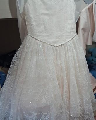 Vestito Comunione Bianco Pizzo Perline