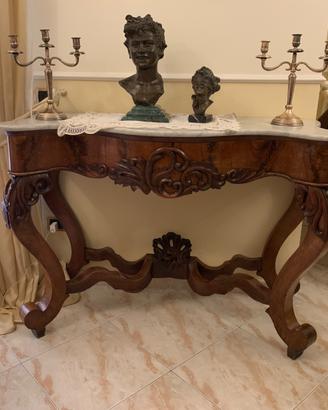 Console di legno con piano in marmo