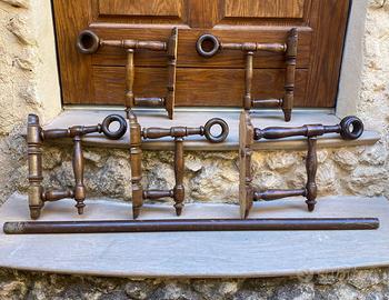 Reggi tenda antico legno tornito 2 coppie bastone