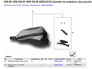 bmw r 1200 gs 2008 2012 k25 borsa serbatoio 5 lt.