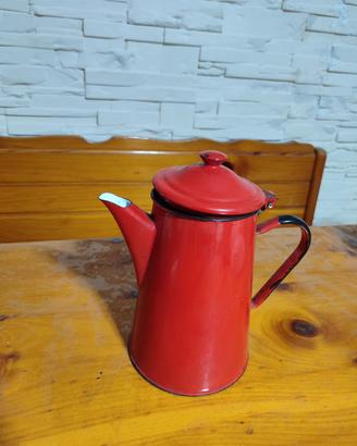 Caffettiera teiera vintage smaltata rossa