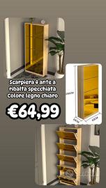 Scarpiera con 4 Ante a Specchio Ribaltabili