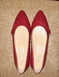 Scarpe ballerine n.37 rosse, vitello e cuoio nuove