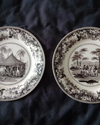 N.2 piatti da cabinet, di Creil, Vita Coloniale