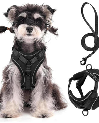 Pettorina Antitiro Cani con Guinzaglio - Nero (Tag