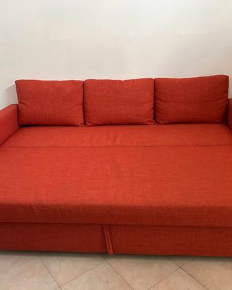 Divano letto arancione 3 posti con contenitore