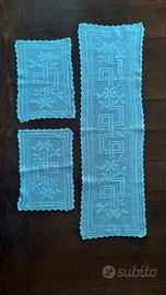 Set 3 centri filet in cotone bianco 