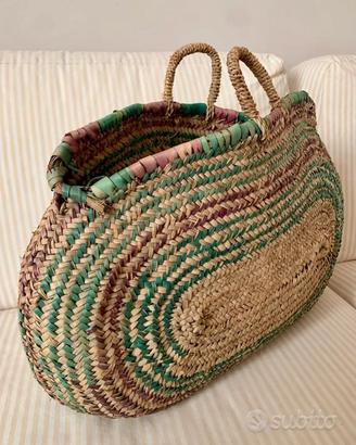 Borsa etnica mare in paglia intrecciata 