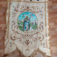 Antico Stendardo Religioso San Rocco Dipinto A Man