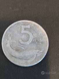 moneta da 5 lire del 1951